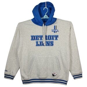 Detroit‎ Lions Mitchell & Ness NFL Large Hoodie Embroidery Logo Heather Gray New
